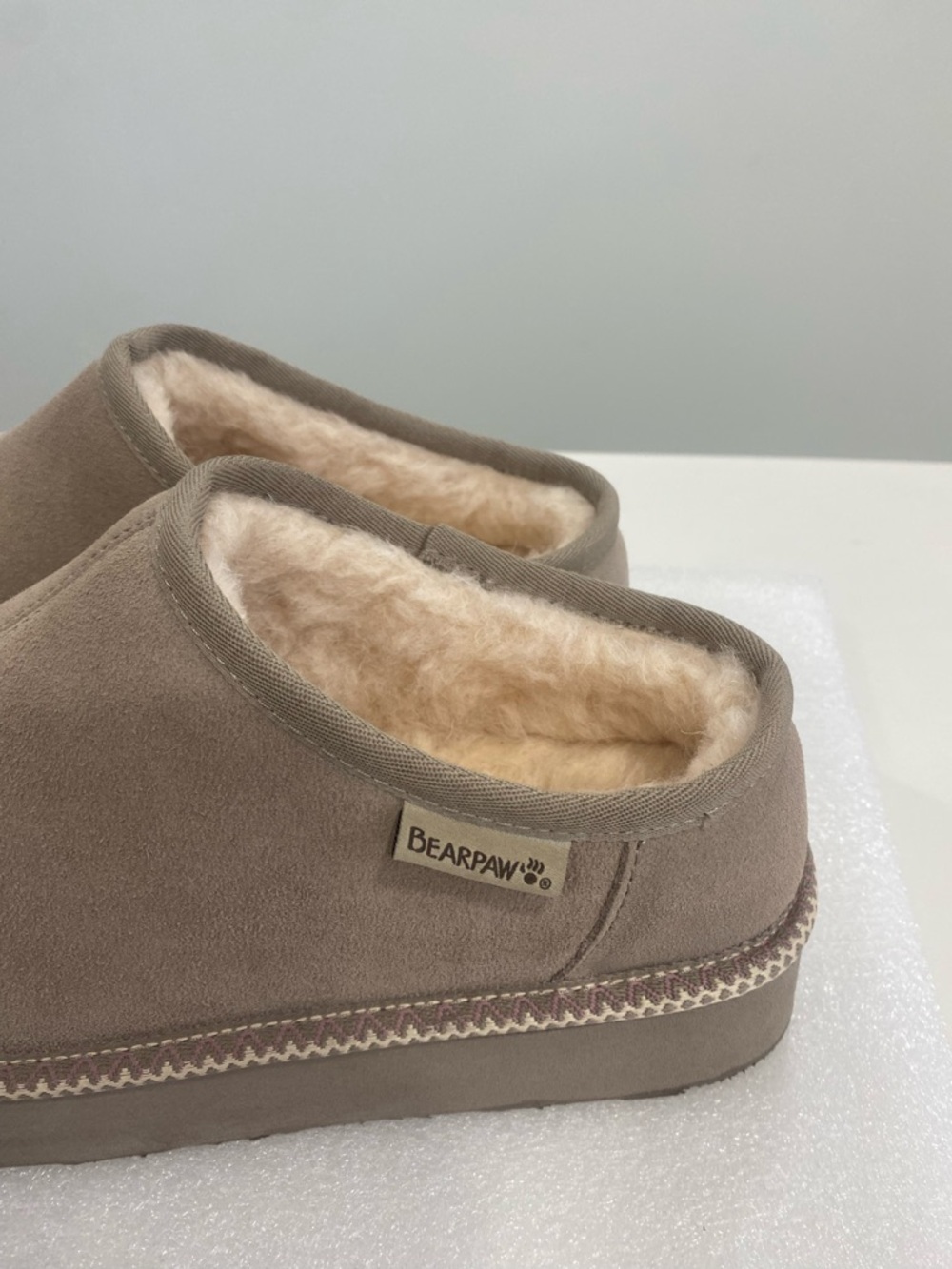 BearPaw Taupe Suede-Look Shearling Slip-Ons